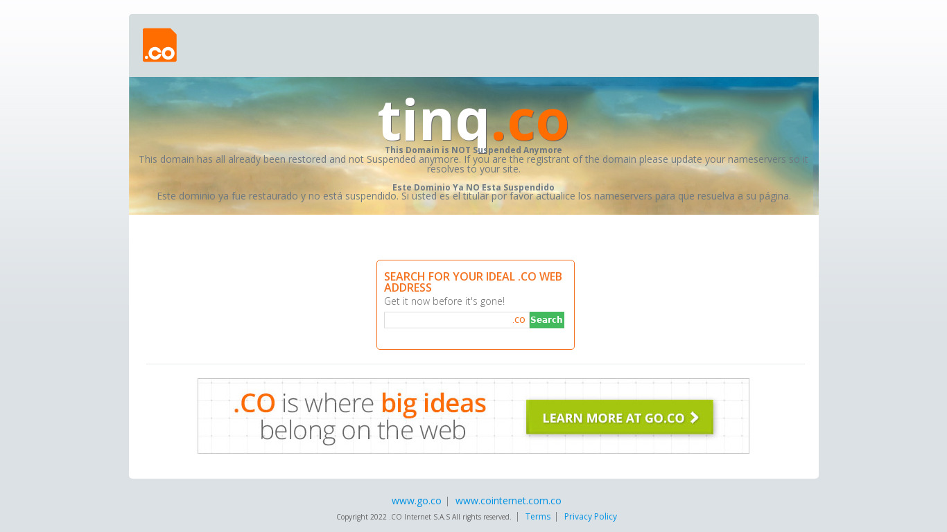 TINQ Landing page