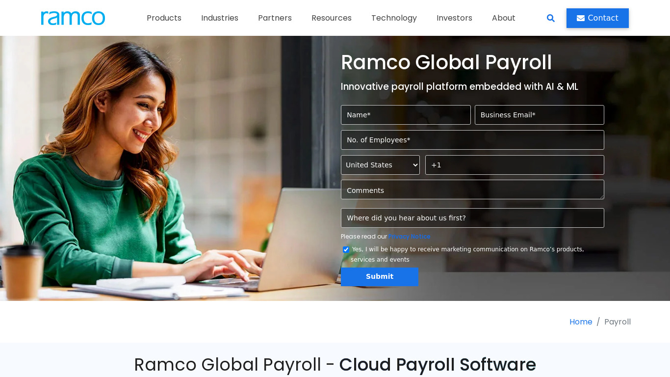 Ramco HCM on Cloud Landing page