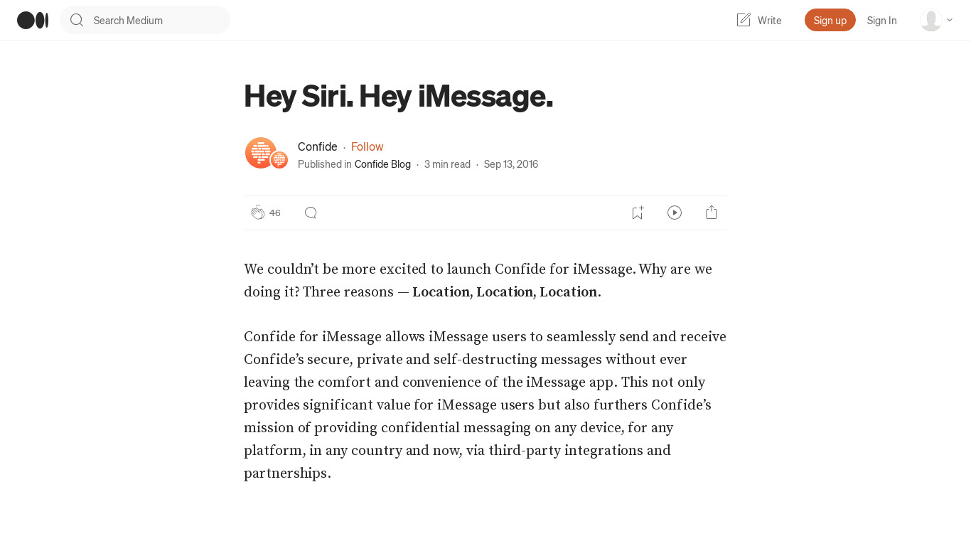 Confide for iMessage Landing page