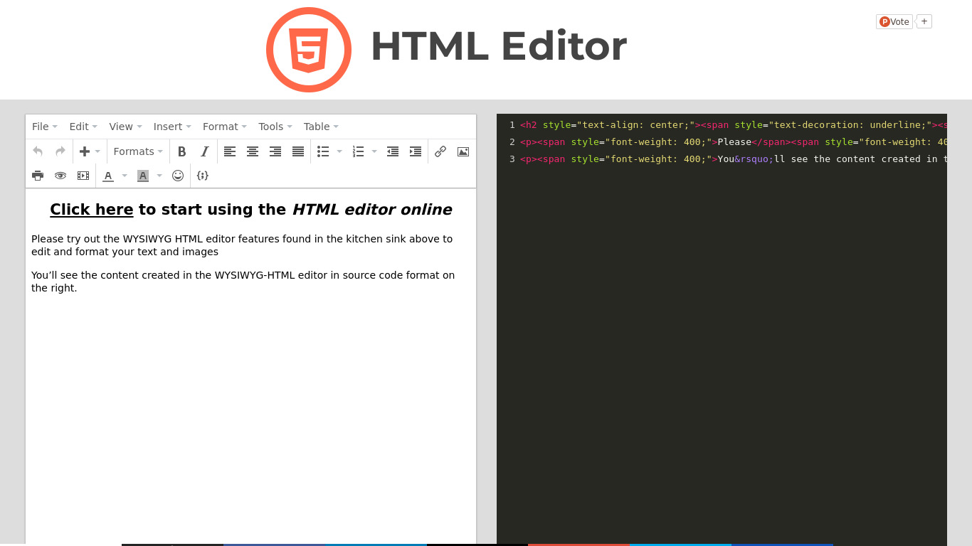 HTML Editor Landing page