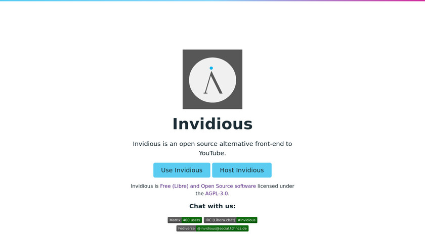 Invidious.io Landing Page