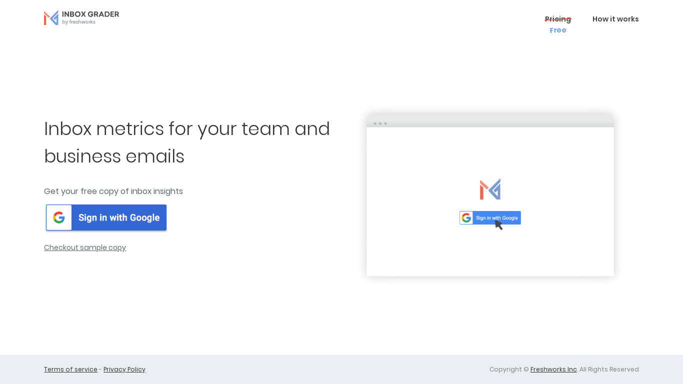 Inbox Grader by Freshworks Landing page