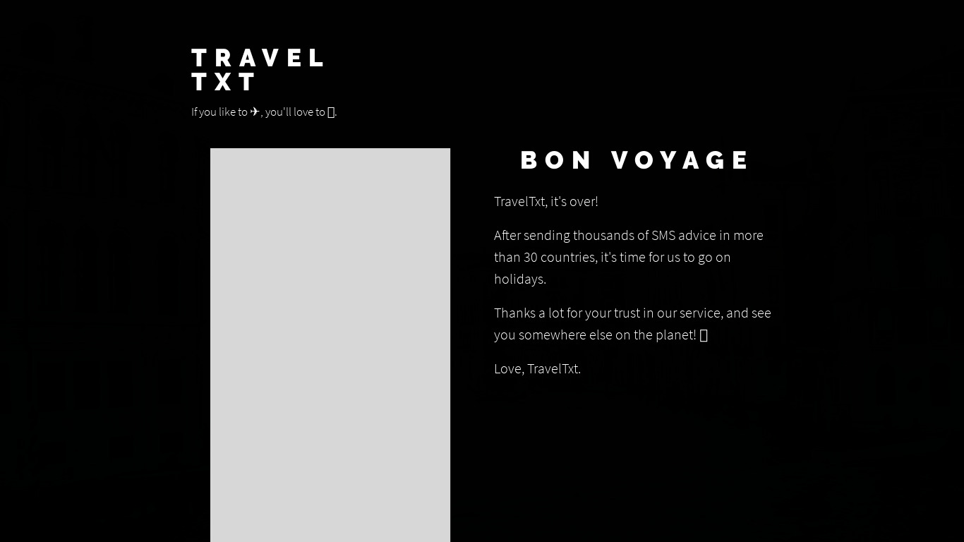 Travel TXT Landing page