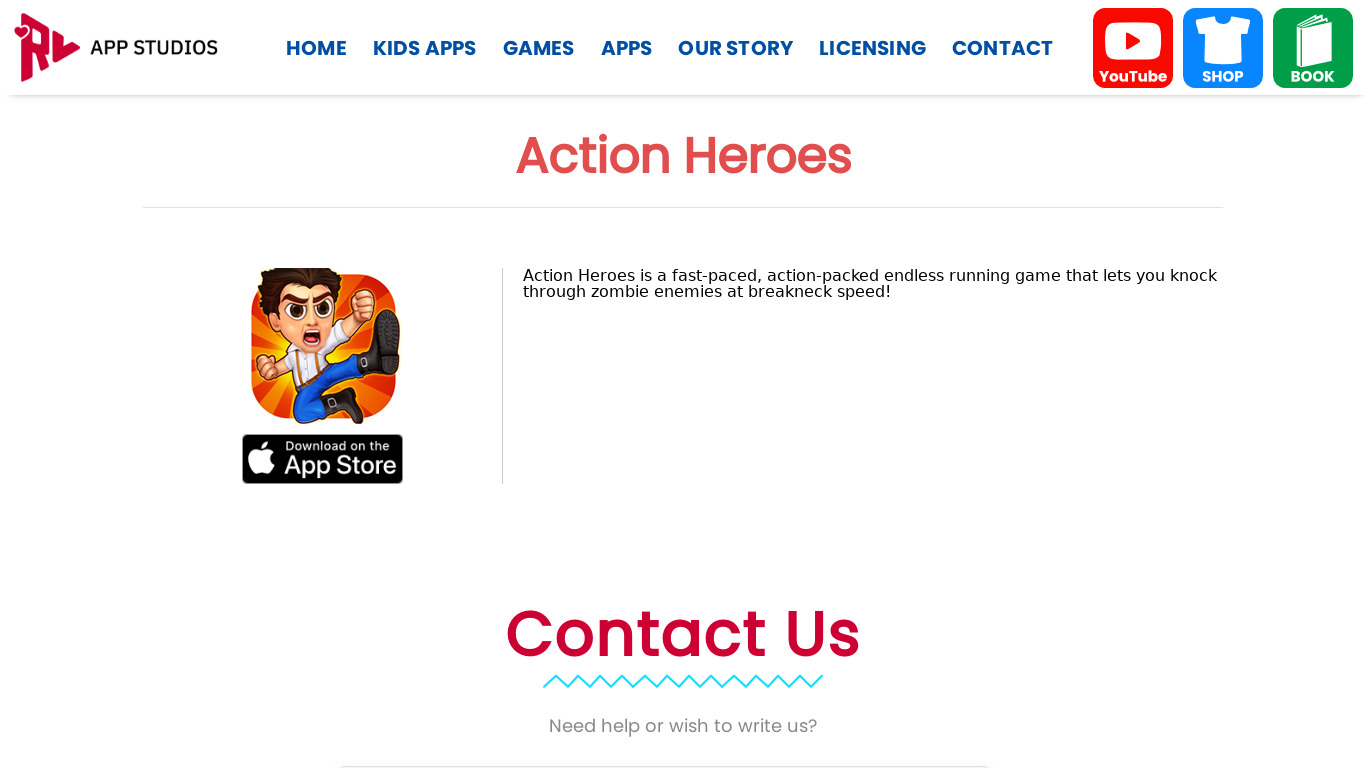 Action Heroes Landing page