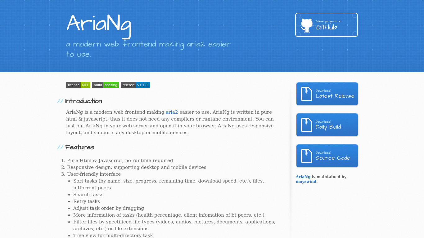 AriaNg Landing page