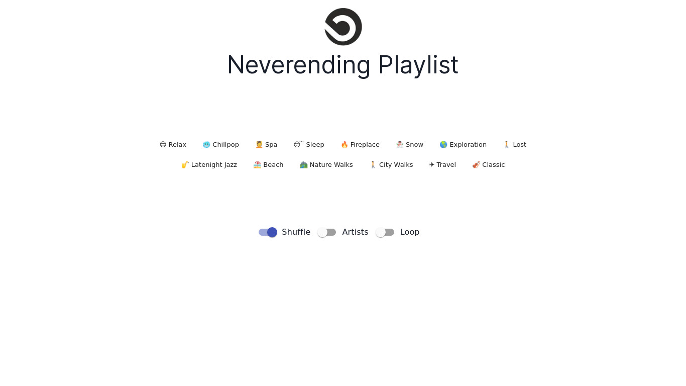 Never Ending Playlist Landing page