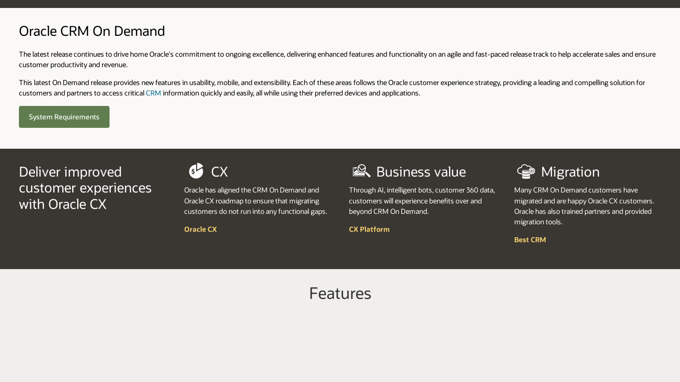Oracle CRM On Demand Landing page