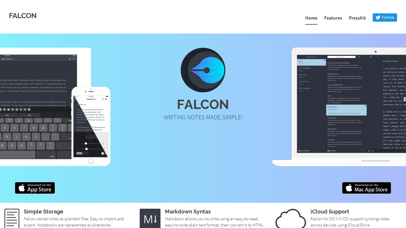 Falcon for iOS Landing page