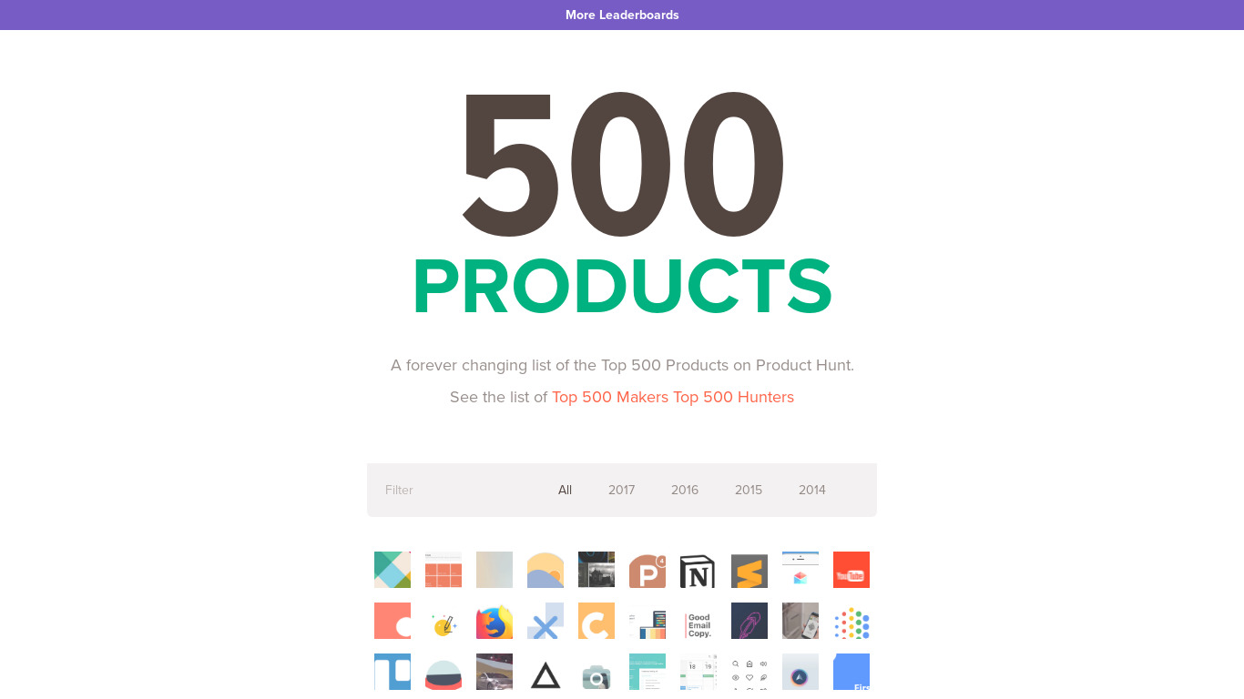 500 Products Landing page