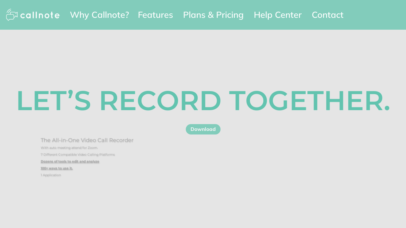 Callnote Audio Video Call Recorder Landing page