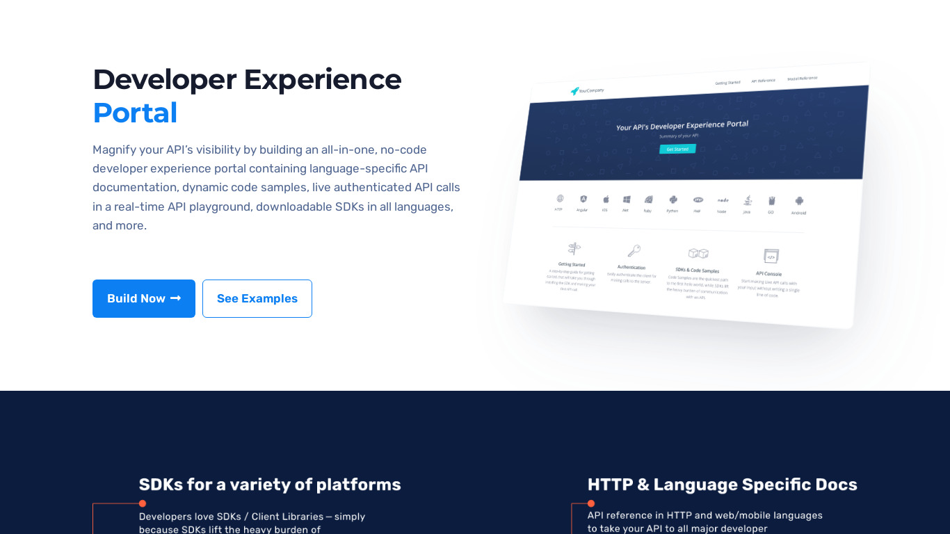 Developer Experience Portal Landing page