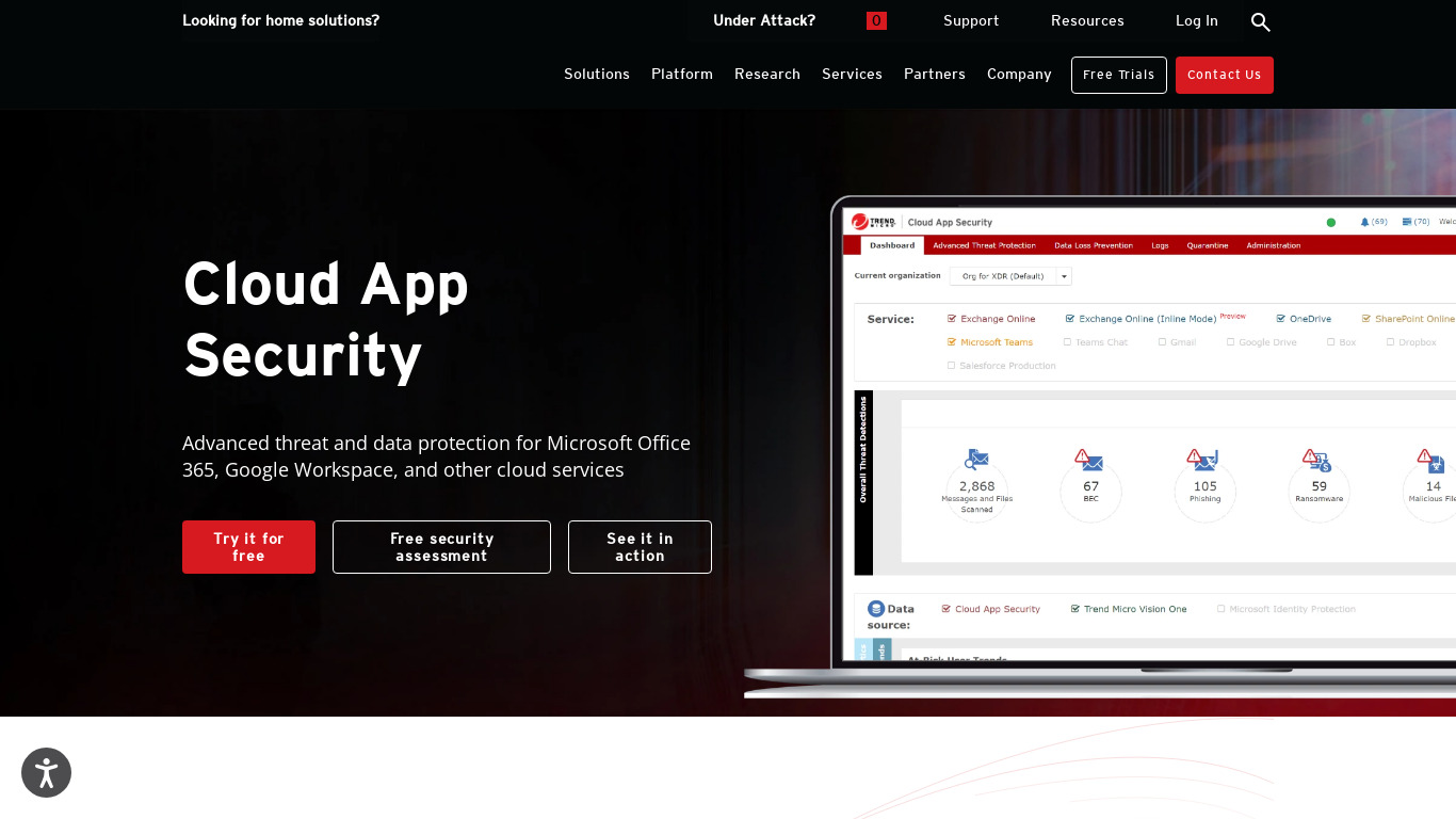 Trend Micro Cloud App Security Landing page