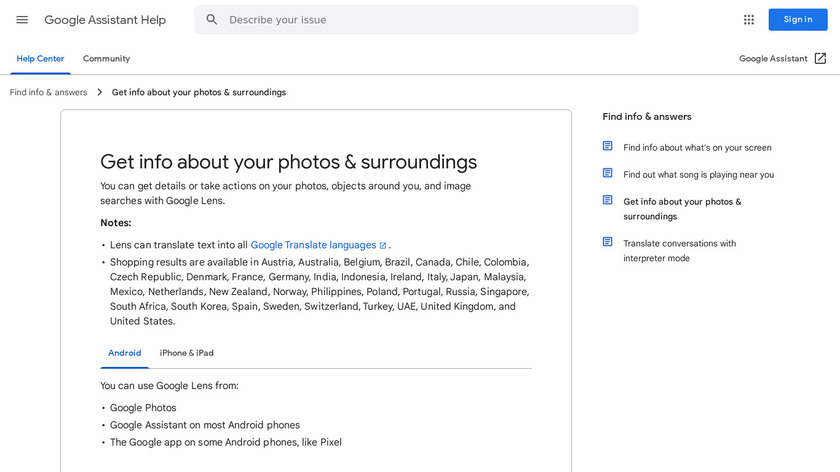 Google Lens Landing Page