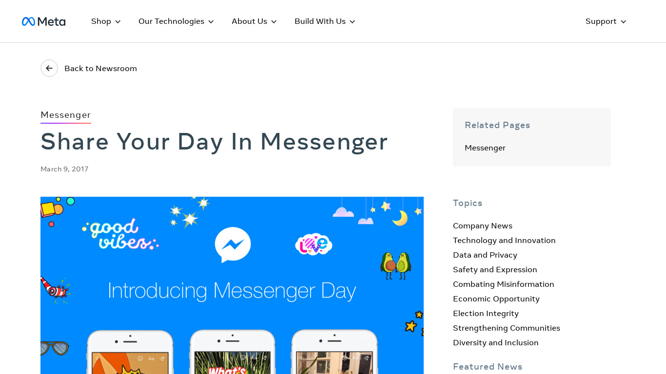Messenger Day by Facebook Landing page