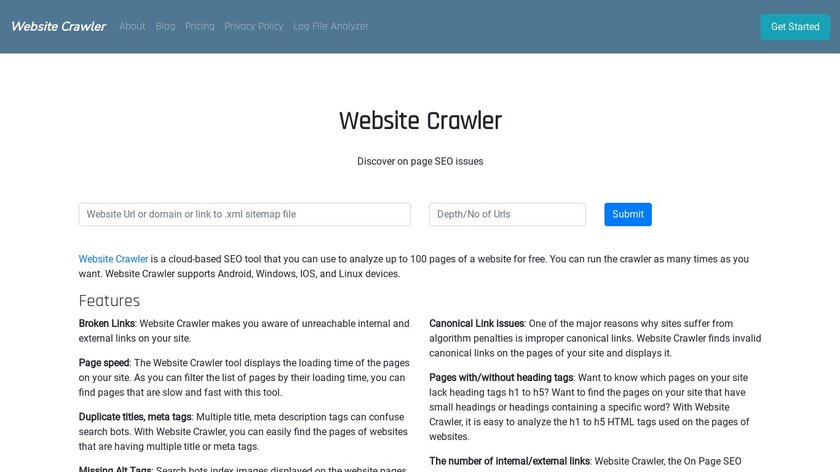 WebsiteCrawler.org Landing Page