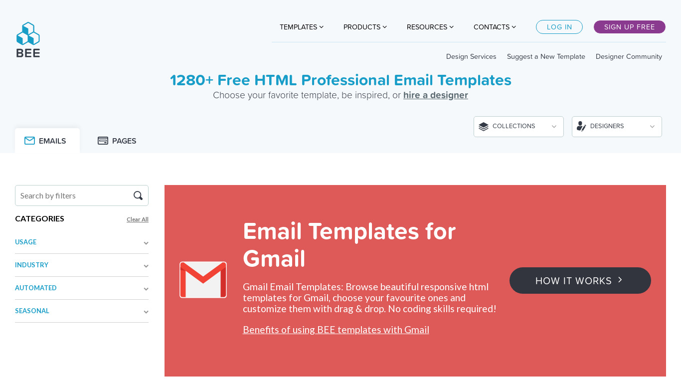 BEE Email Templates for Gmail Landing page