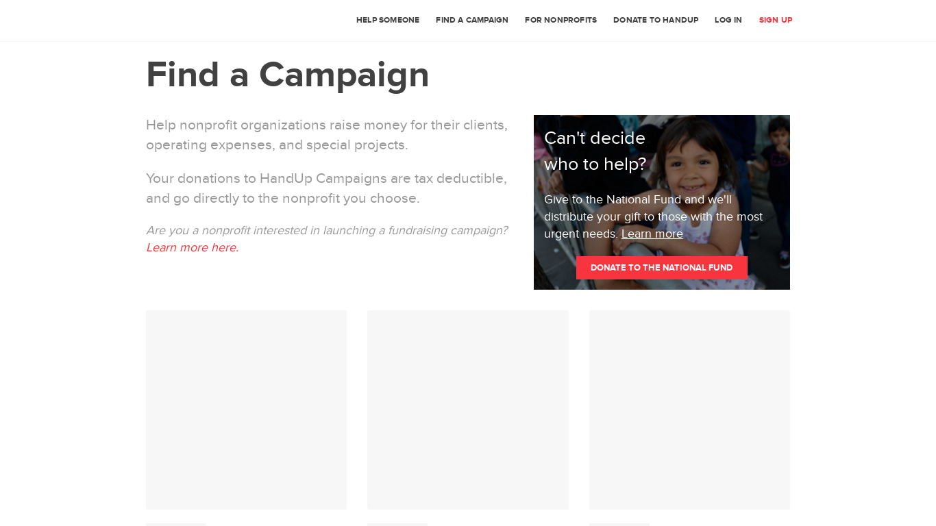 HandUp Campaigns Landing page