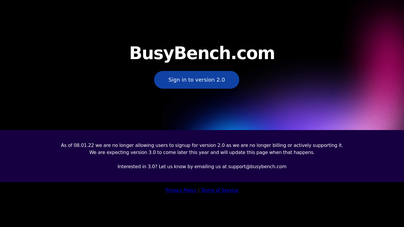 BusyBench Landing page
