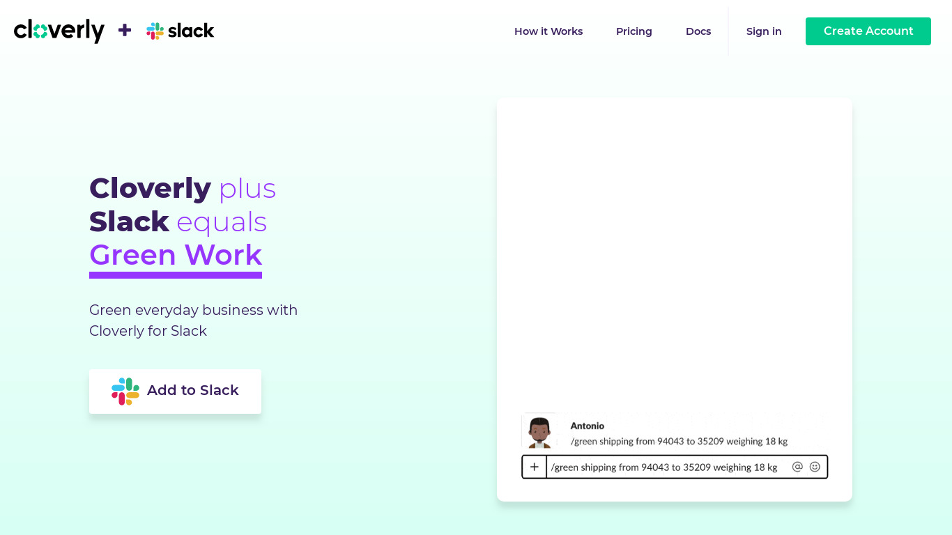 Cloverly for Slack Landing page