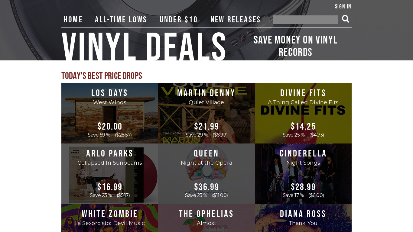 Vinyl Deals Landing page