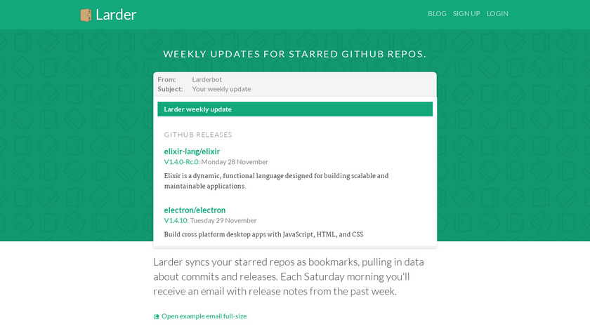 Larder weekly GitHub updates Landing Page