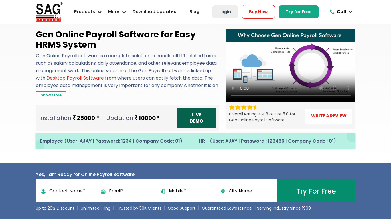 Gen Online Payroll Software Landing page