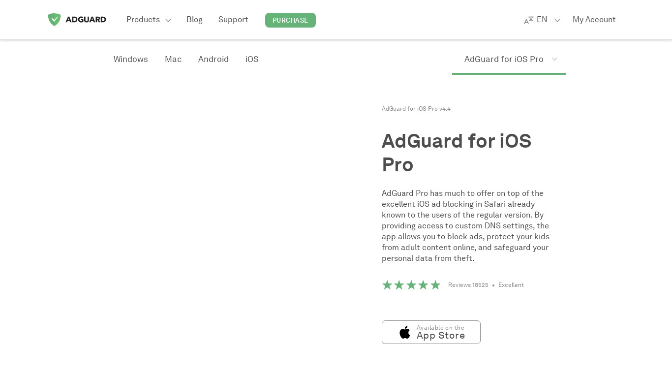AdGuard for iOS Pro Landing page