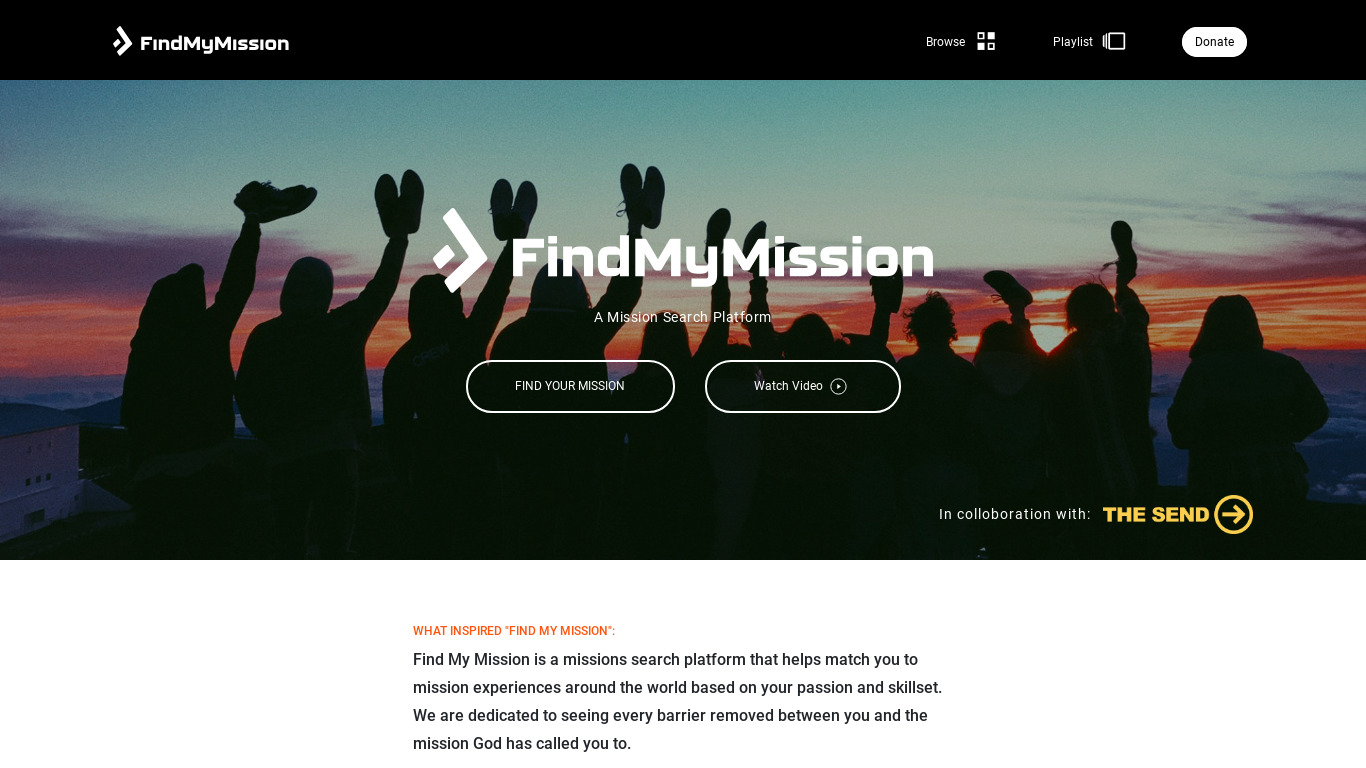 Find My Mission Landing page