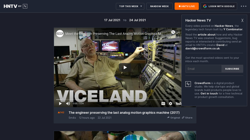 hntv.crowdform.co.uk Hacker News TV Landing Page