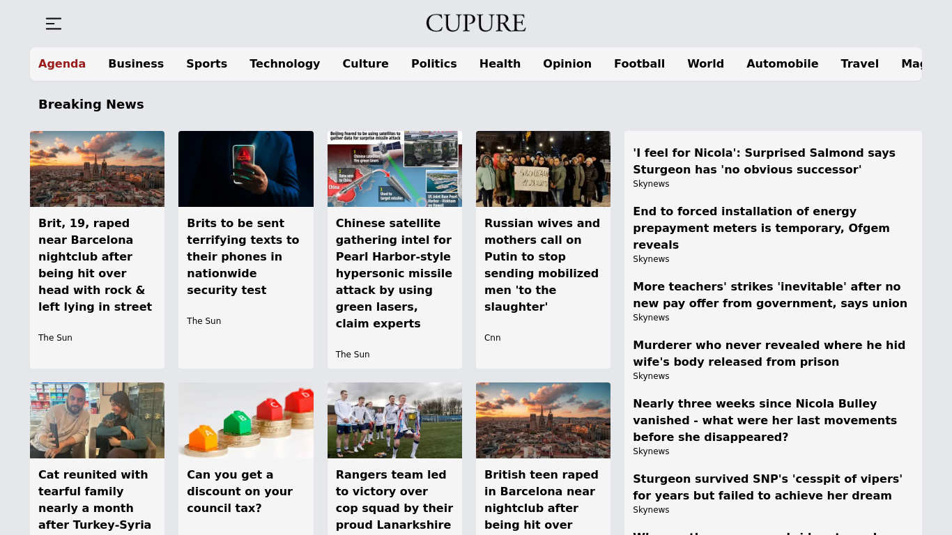 Cupure News Landing page