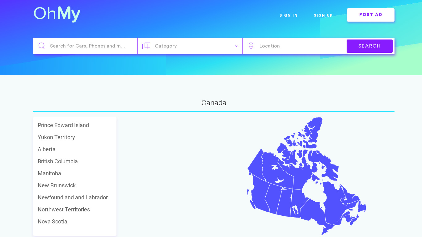 OhMy.ca Landing page