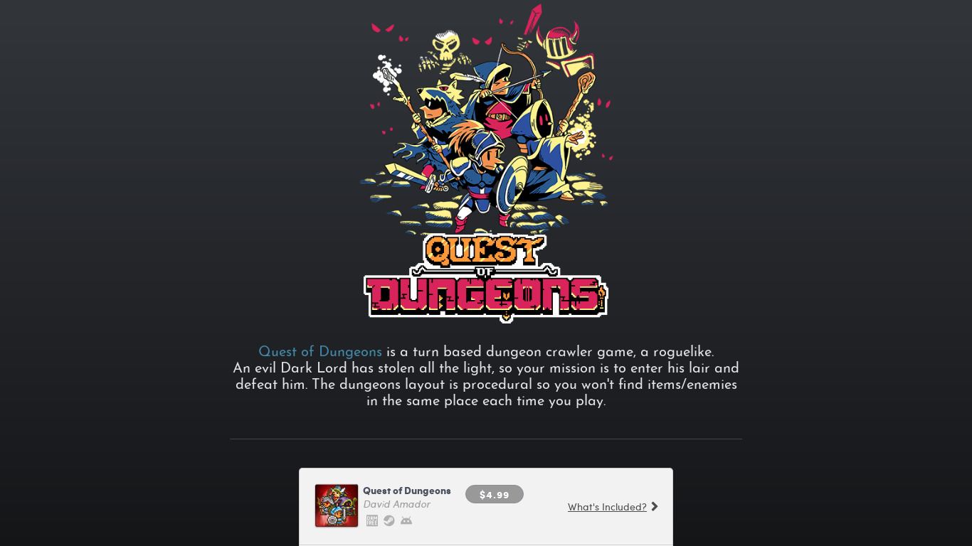 Quest of Dungeons Landing page