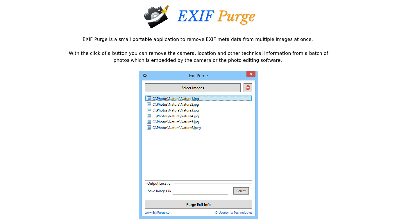 Exif Purge Landing page