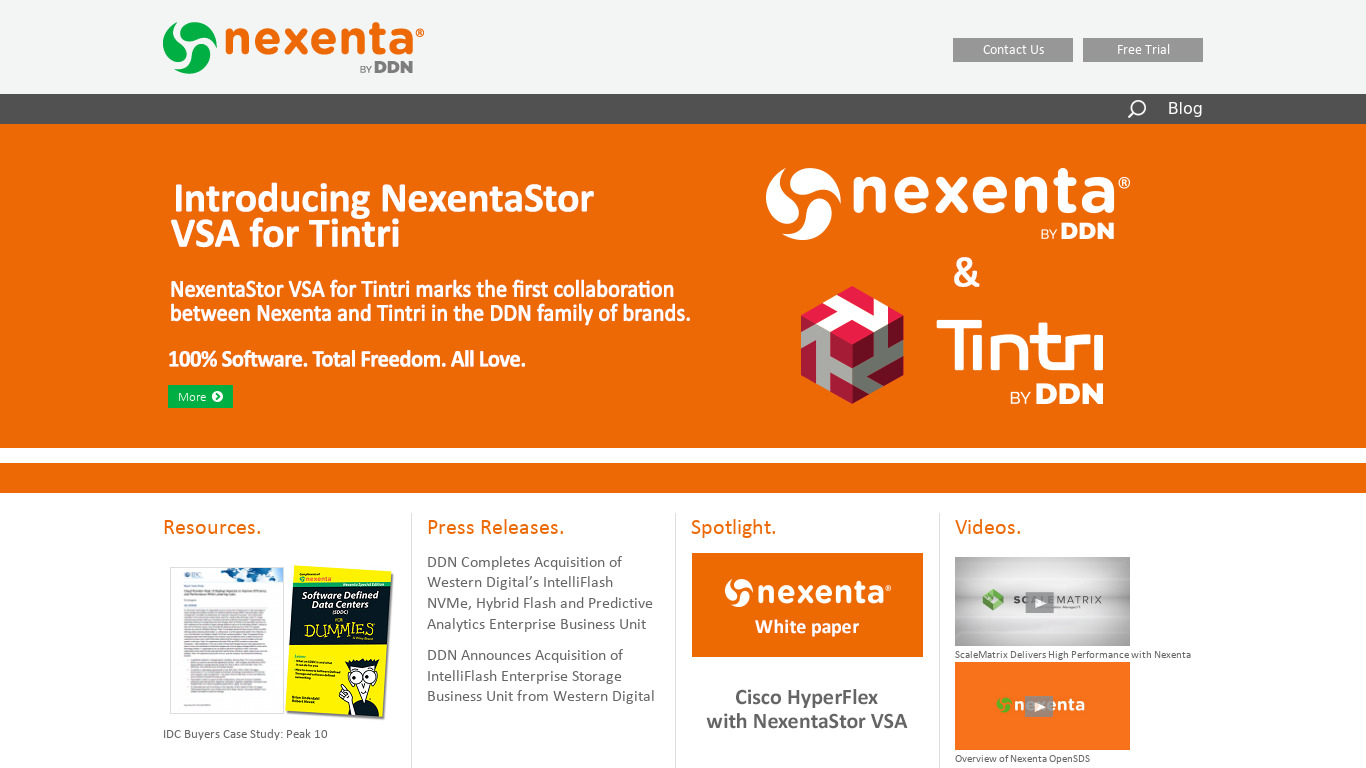 Nexenta Storage Solutions Landing page