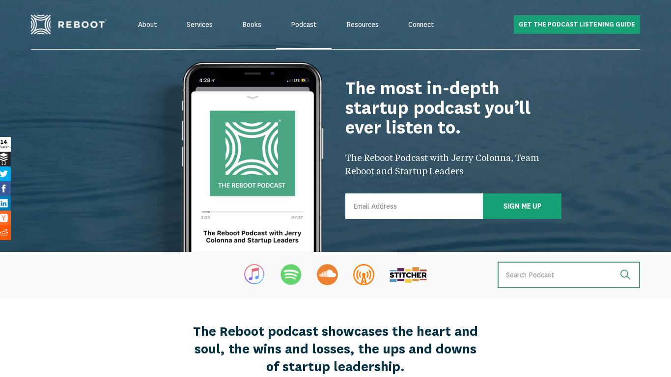 Reboot podcast Landing page