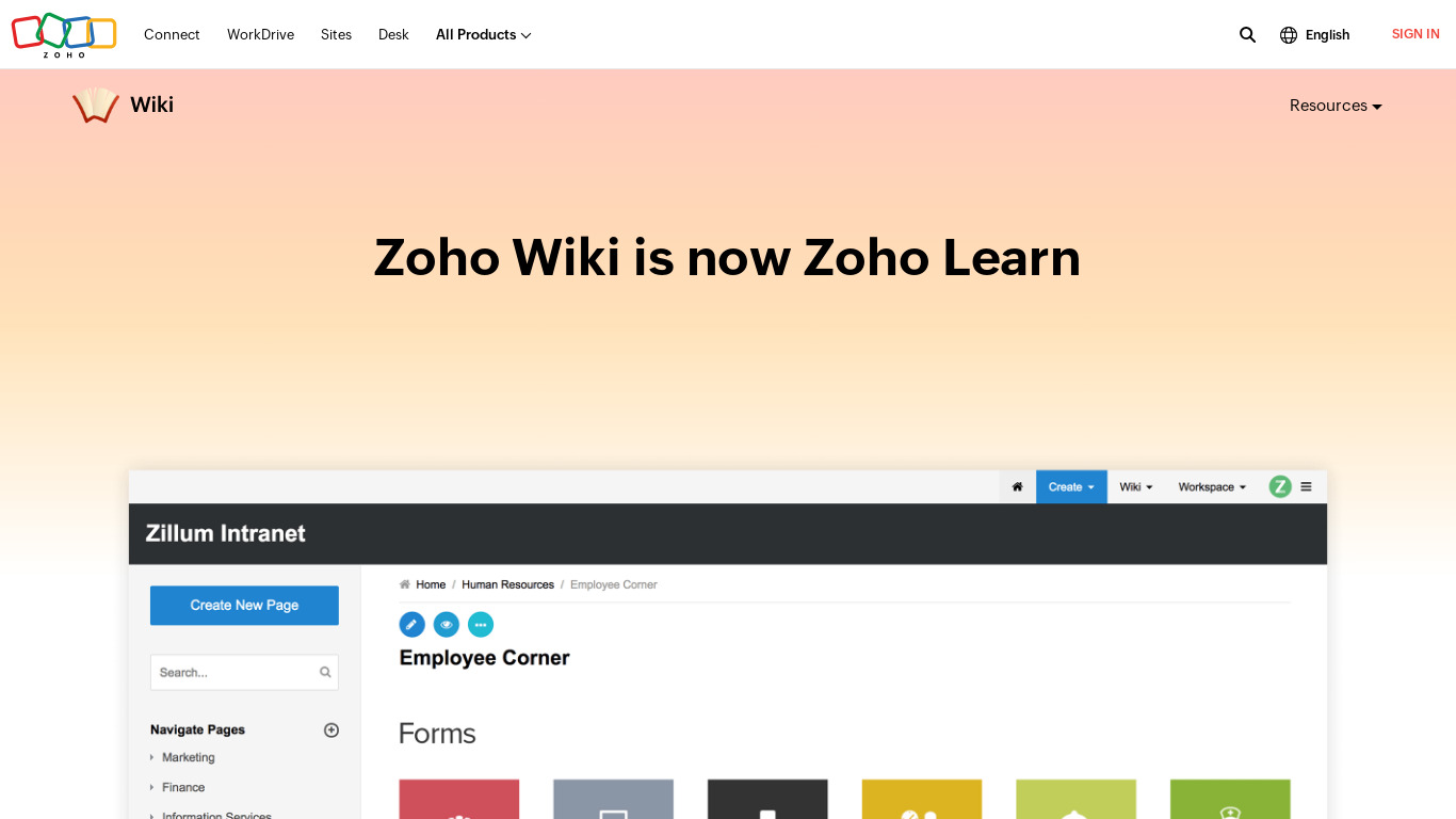 Zoho Wiki Landing page