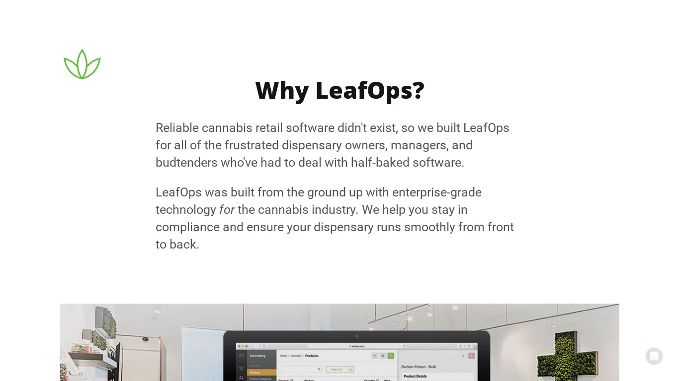 LeafOps Landing page