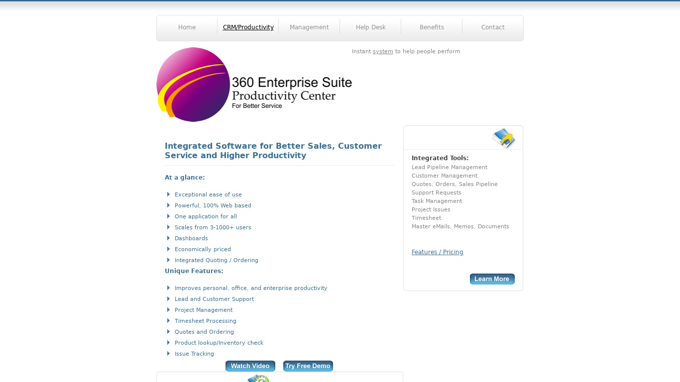 360 Enterprise Suite Landing page