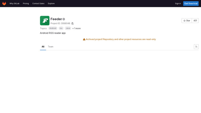 Feeder RSS feed reader Landing Page