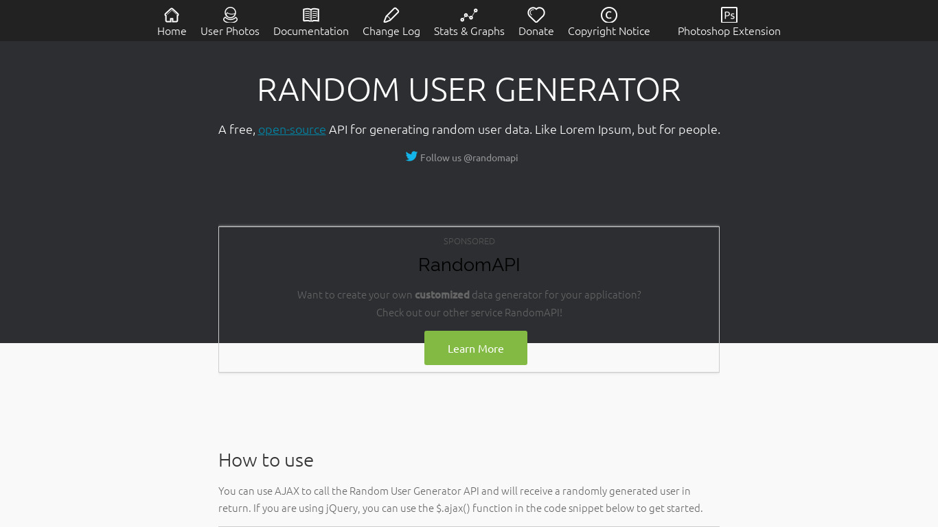 Random User Generator Landing page