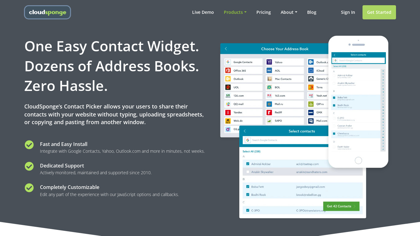 CloudSponge Address Book Widget Landing page