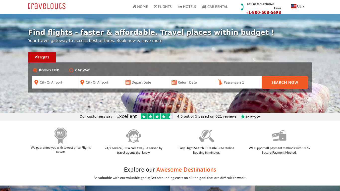 Travelouts.com Landing page