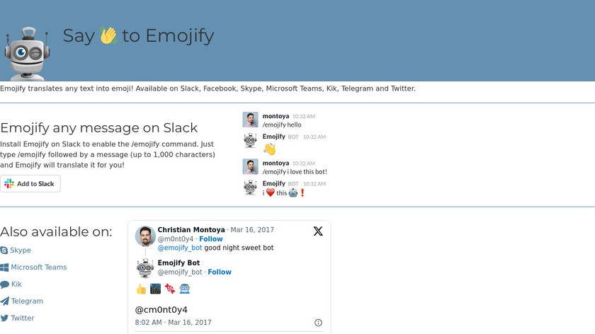 Emojify Bot Landing Page