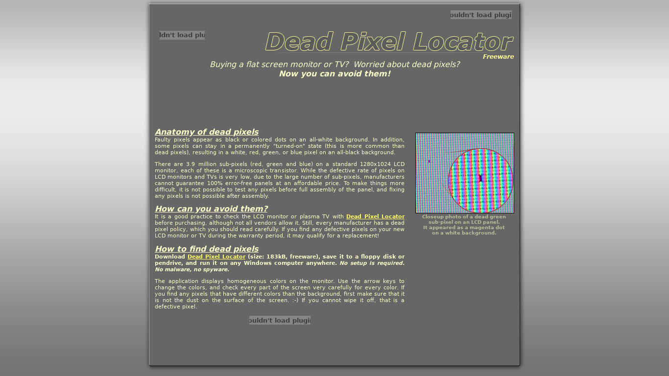 Dead Pixel Locator Landing page