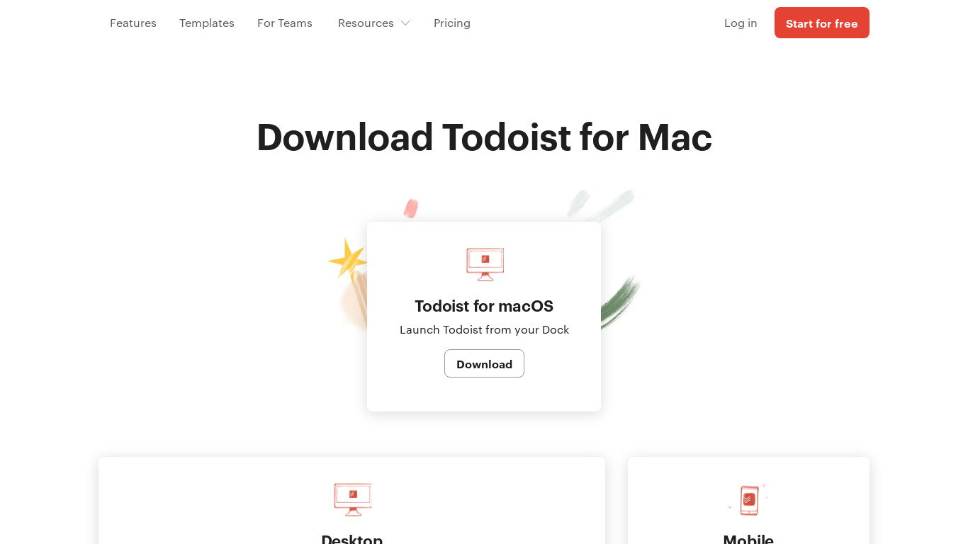 Todoist for iOS Landing page