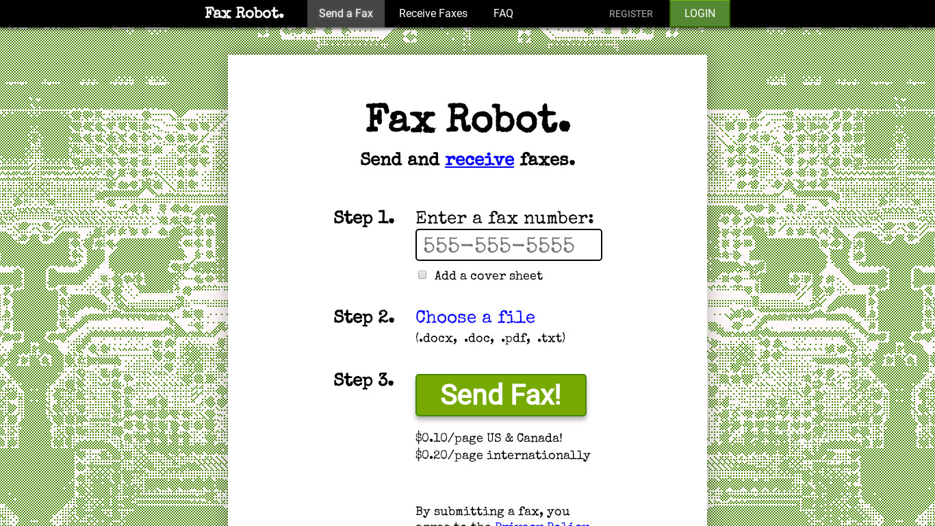 Fax Robot Landing page