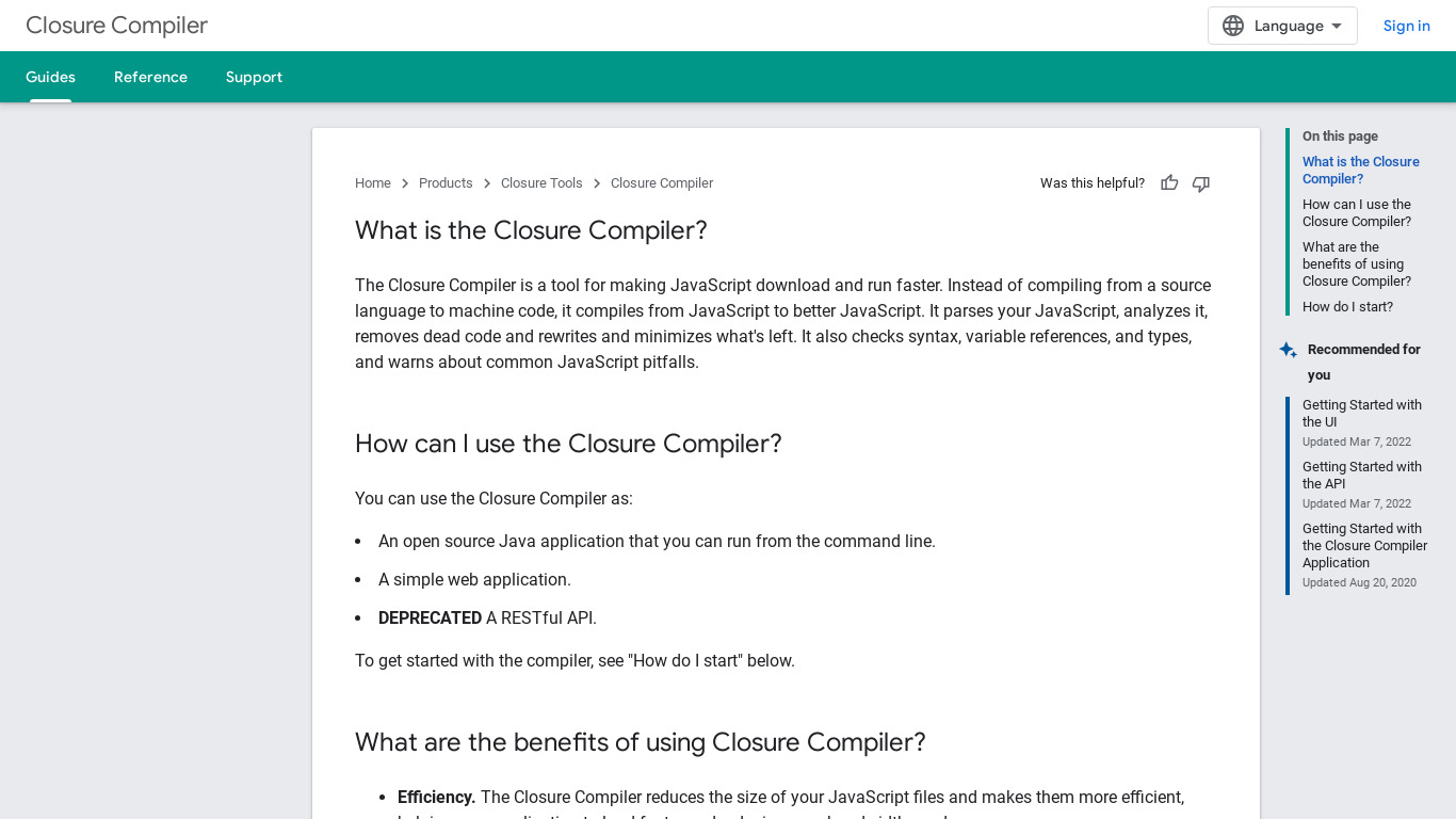 Closure Compiler Landing page