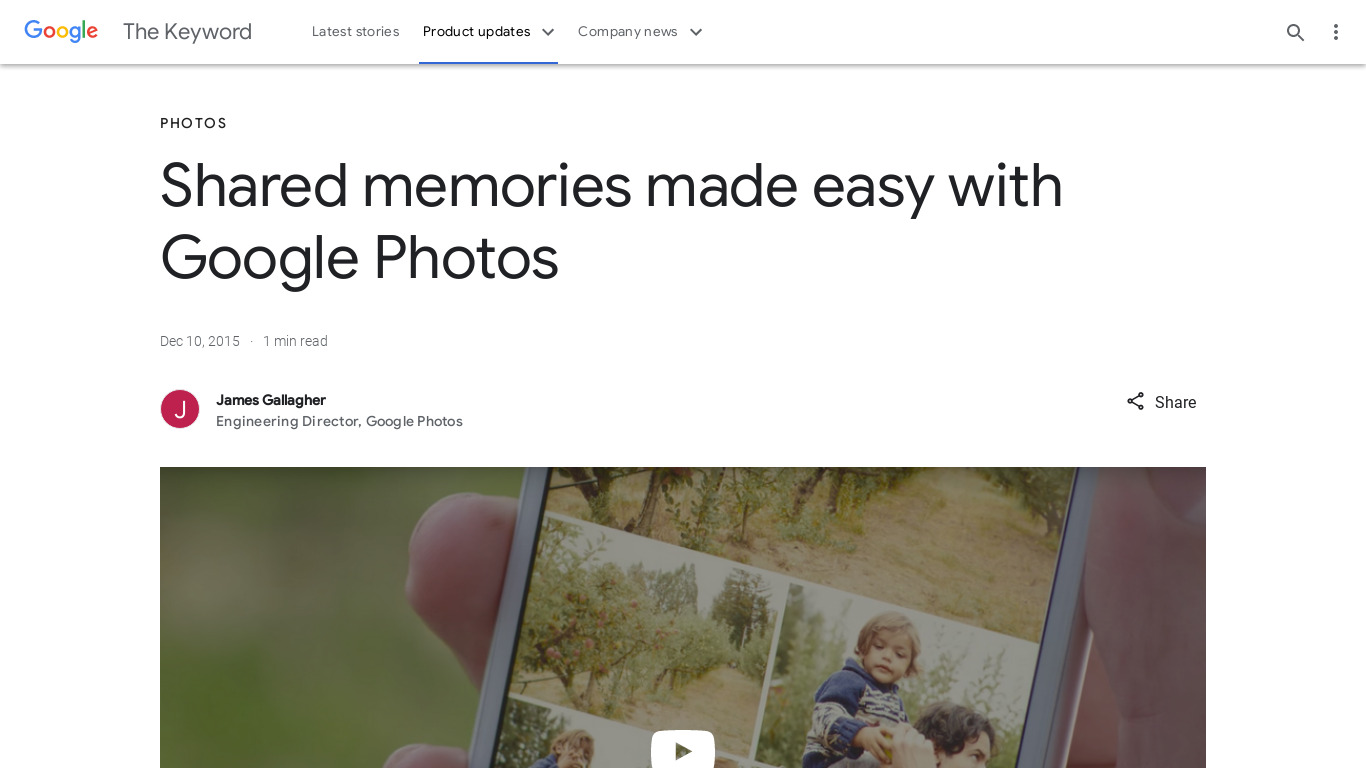 Shared Albums by Google Photos Landing page