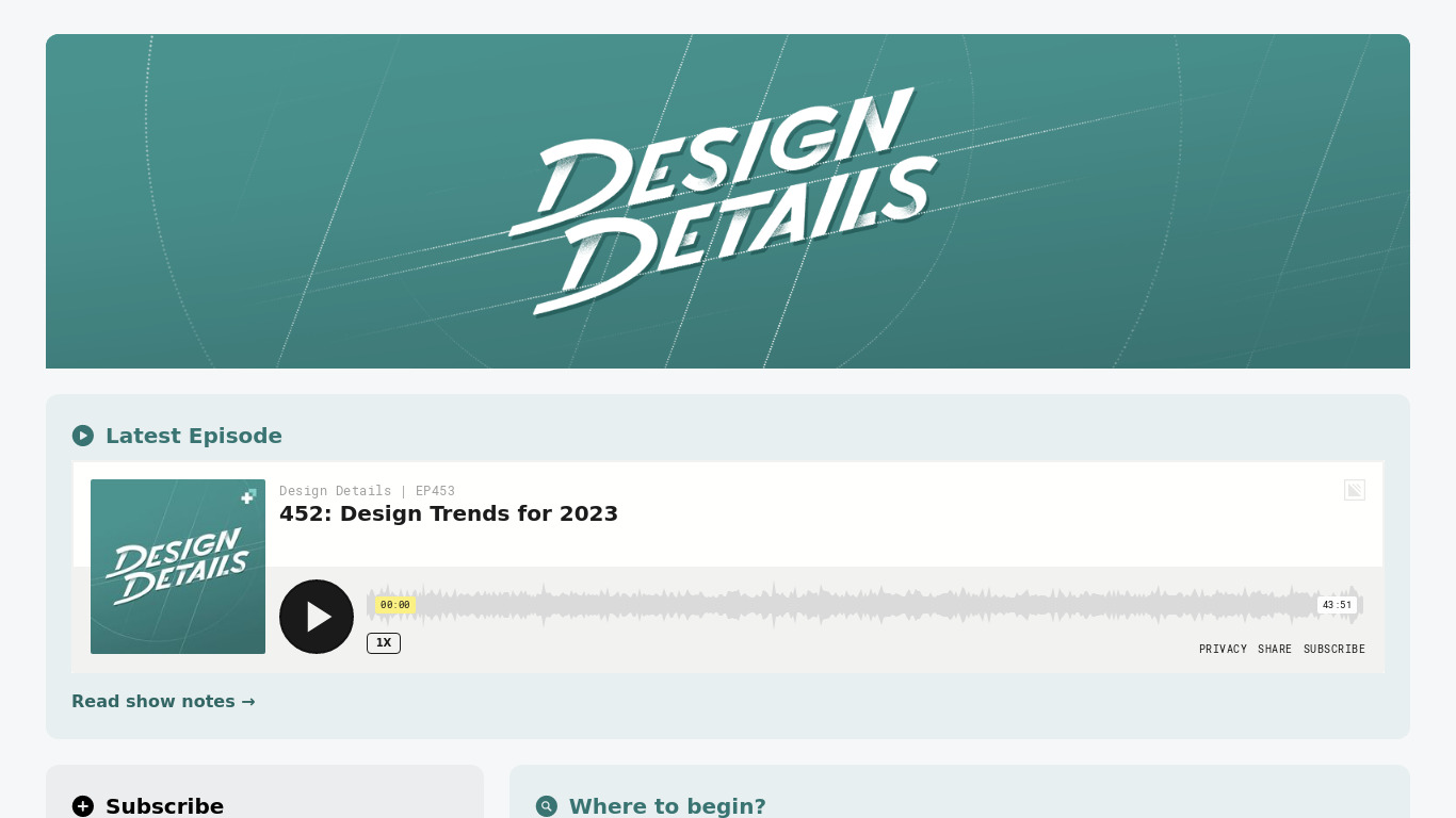 Design Details Podcast Landing page