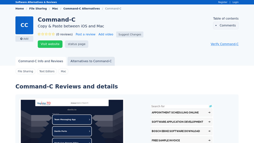 Command-C Landing Page